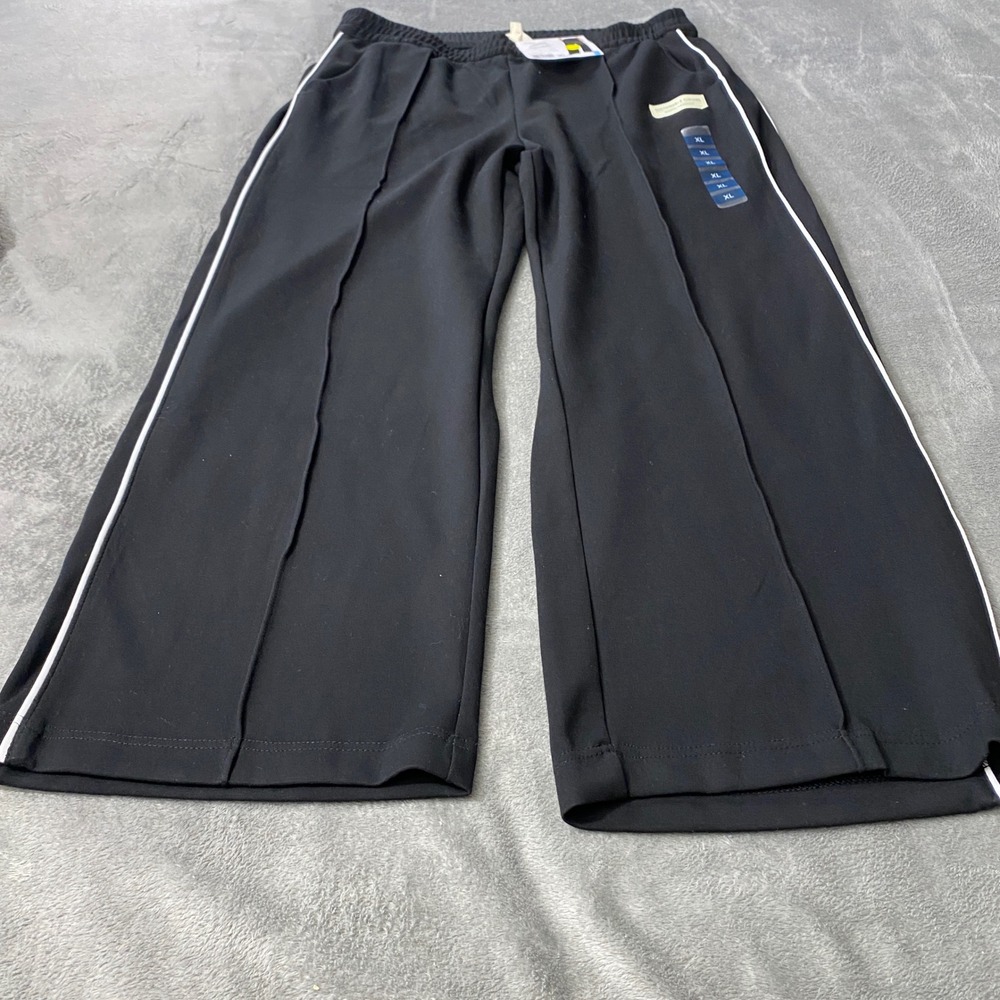 NWT Earth Yoga Sweatpants Womens XL Black Side Piping Wide Leg Sustainable